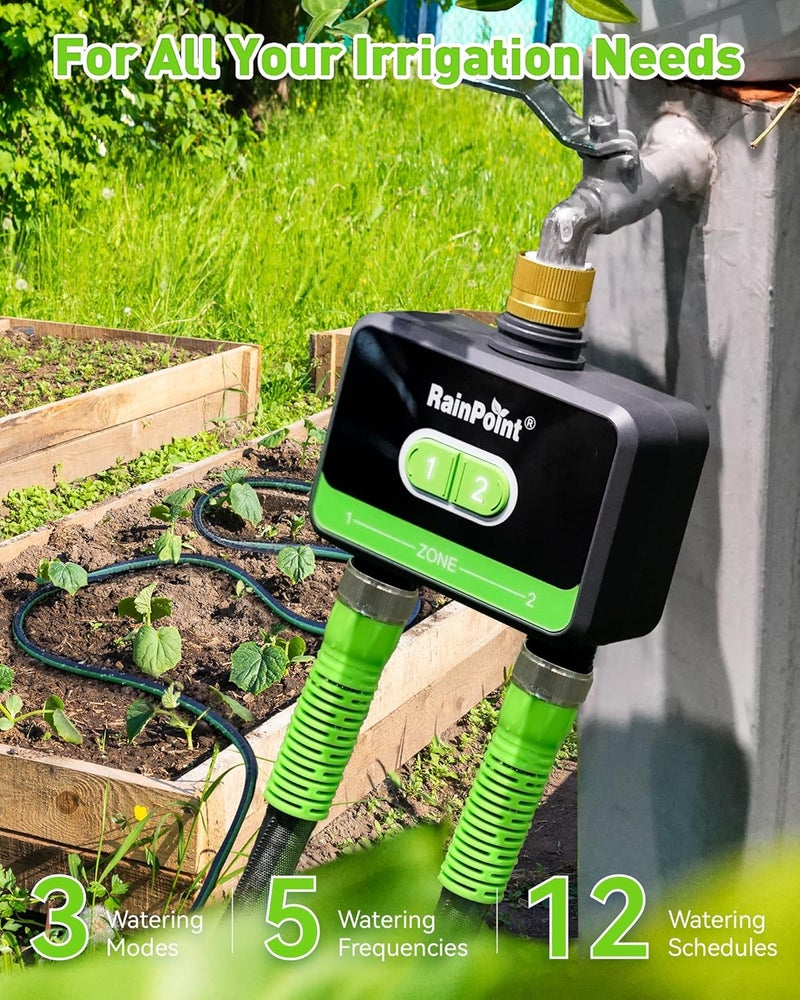 RAINPOINT WiFi Water Timer for Garden Hose with Brass Inlet, 2-Zone Smart Hose Timer, WiFi Irrigation Controller, Automatic Sprinkler Watering System for Lawns and Yard - Image 2